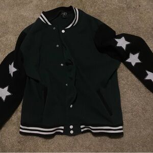 Men's Green Varsity Jacket with Star Accents